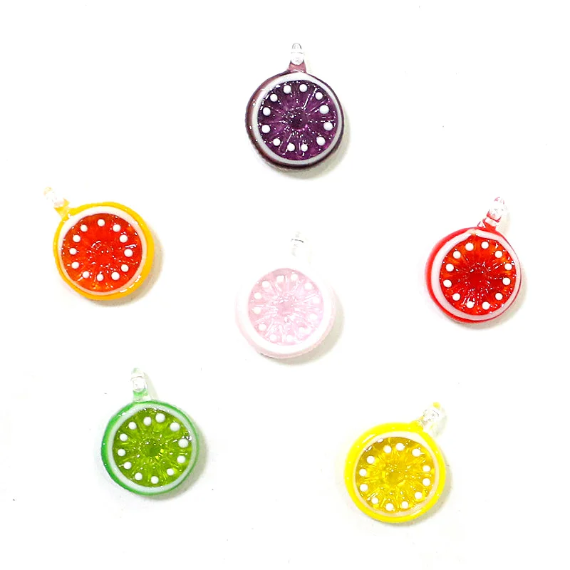 2PCS Colorful Cute Tiny Lemon Orange Slice Charm Glass Pendant Mini Fruit Ornament Woman DIY Jewelry Necklace Making Accessories