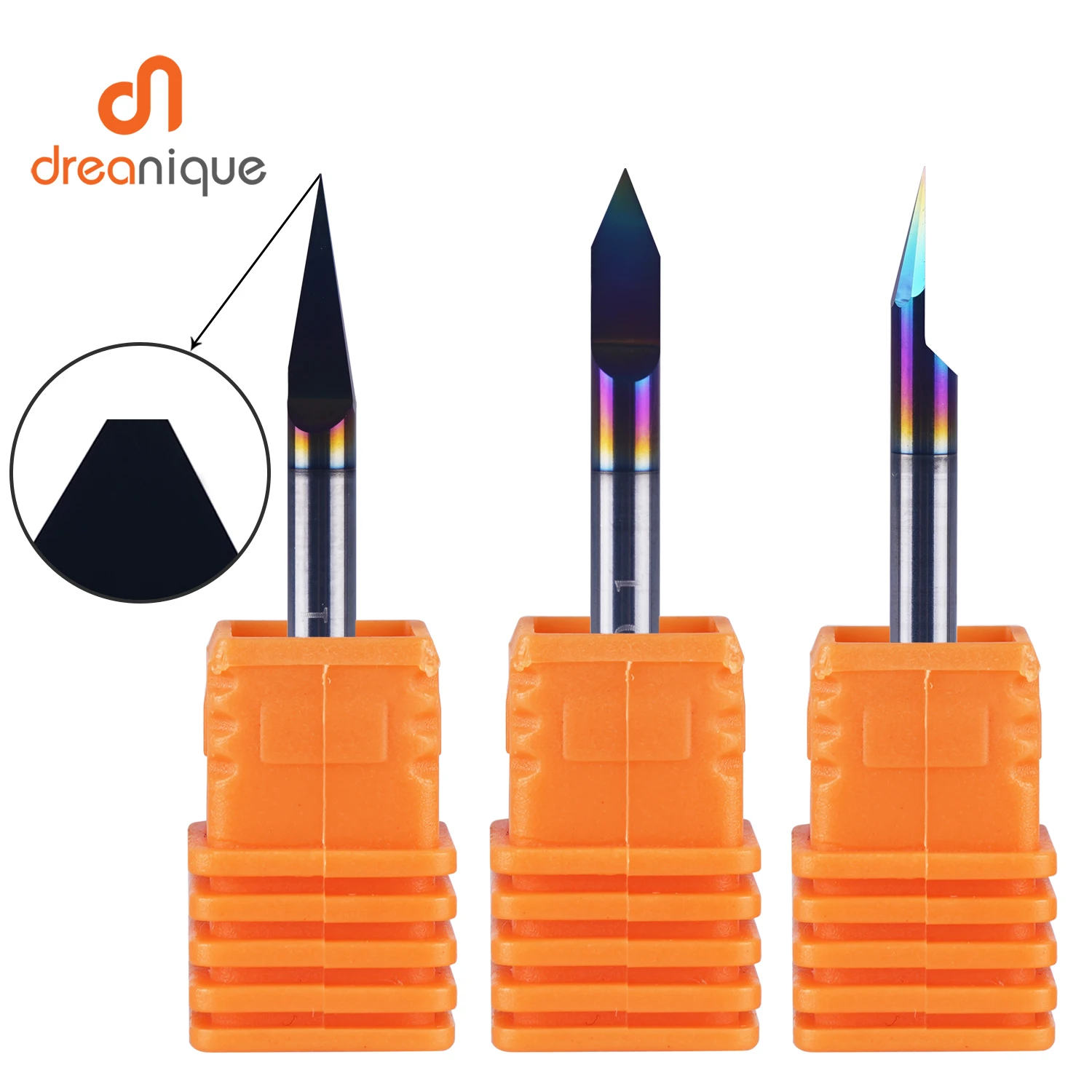 Dreanique 1 قطعة مسطحة القاع كربيد PCB لقمة نحت 3.175 مللي متر عرقوب DLC المغلفة 30 60 90 درجة 0.1 0.2 0.3 مللي متر تلميح الخامس الأخدود بت أداة