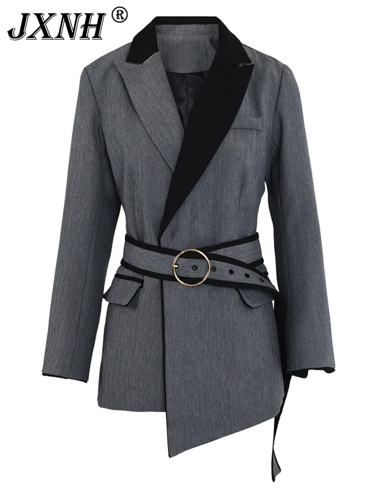 

Design sense of high-end, explosive street niche, waist cinched gray small suit jacket for women, 2023 autumn and winter new