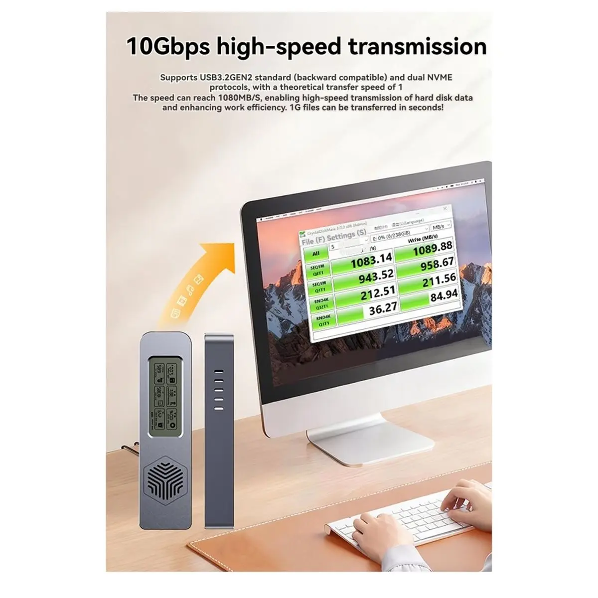 AT42 M.2 Hard Drive Case Nvme SSD NVME Solid-State Mobile Hard Drive Case Intelligent Digital Health Detection