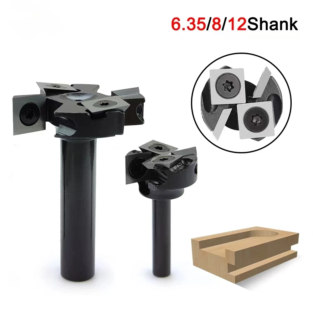 6.35/8/12mm Shank CNC Spoilboard Surfacing Router Bit，2+2-Flutes Wood Planer Bit,Insert Carbide Slab flattening milling cutter