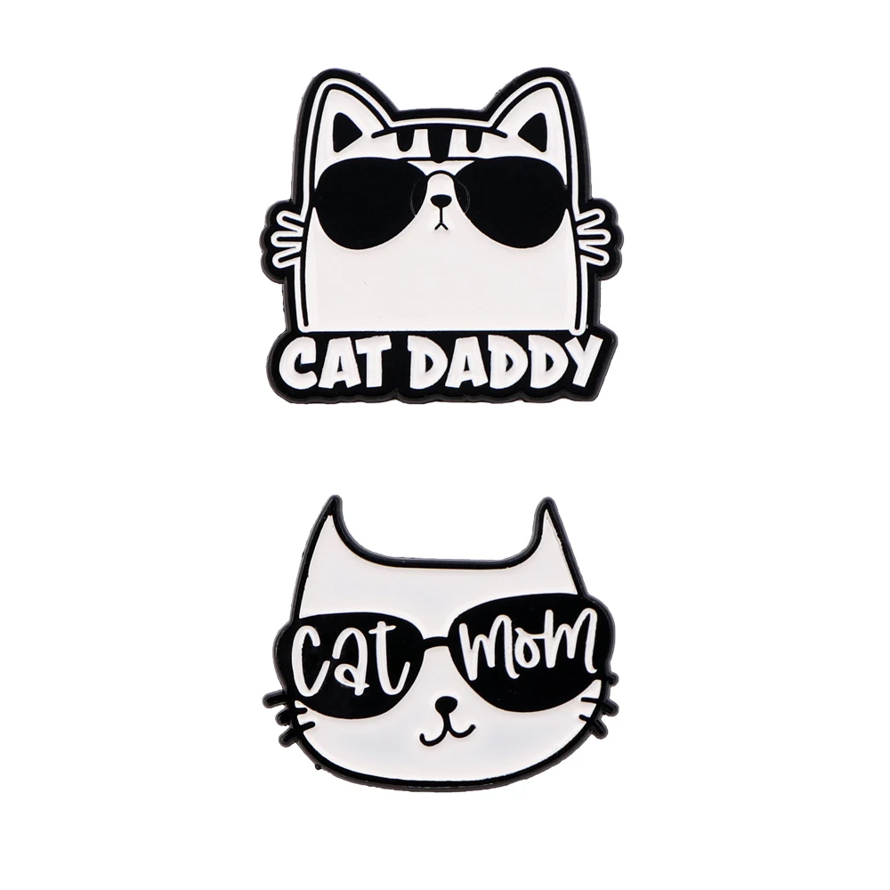 

Cool Cat Mom Daddy Enamel Pin Lapel Pins Badge On Backpack Cartoon Brooch for Clothes Accessories Fashion Jewelry Friends Gifts