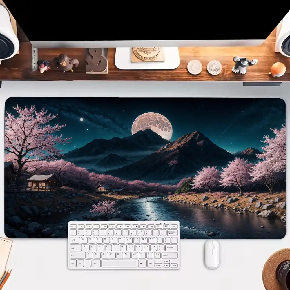 

Коврик для мыши с пейзажем сакуры, большая геймерская клавиатура, игровые коврики для мыши, нескользящие удлиненные коврики для ноутбука, коврик для планшета, игровой коврик для ПК