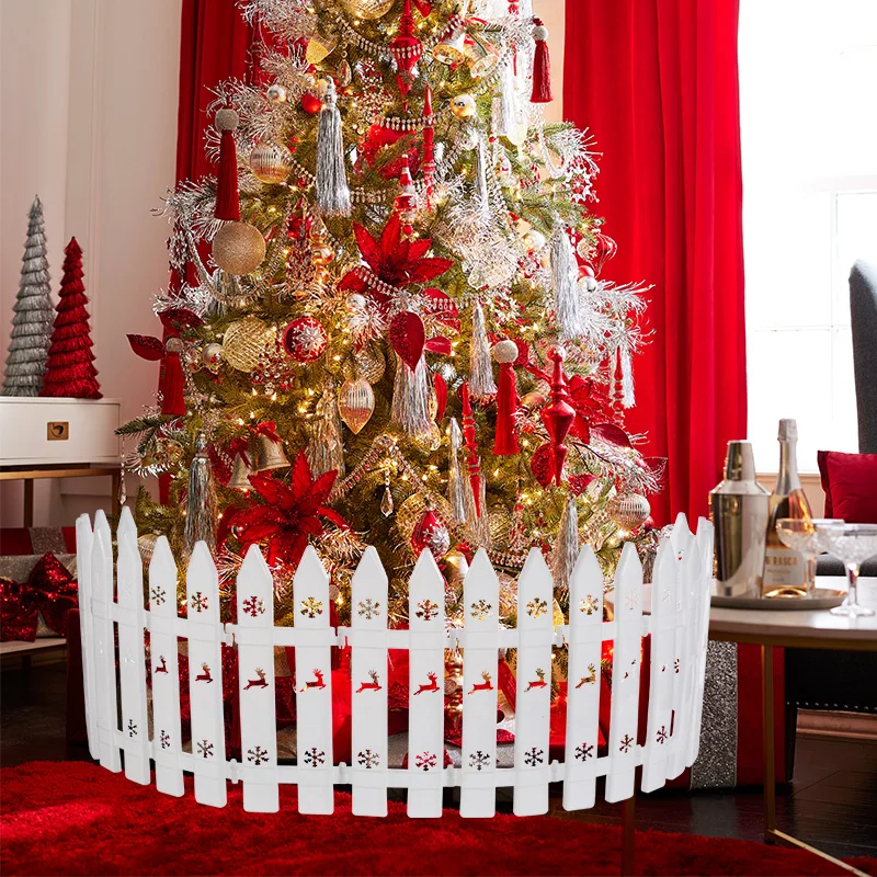 10Pcs Christmas Tree Fence Decorations White Plastic Removable Fence for New Year Party Home Decoration Garden Decor Supplies