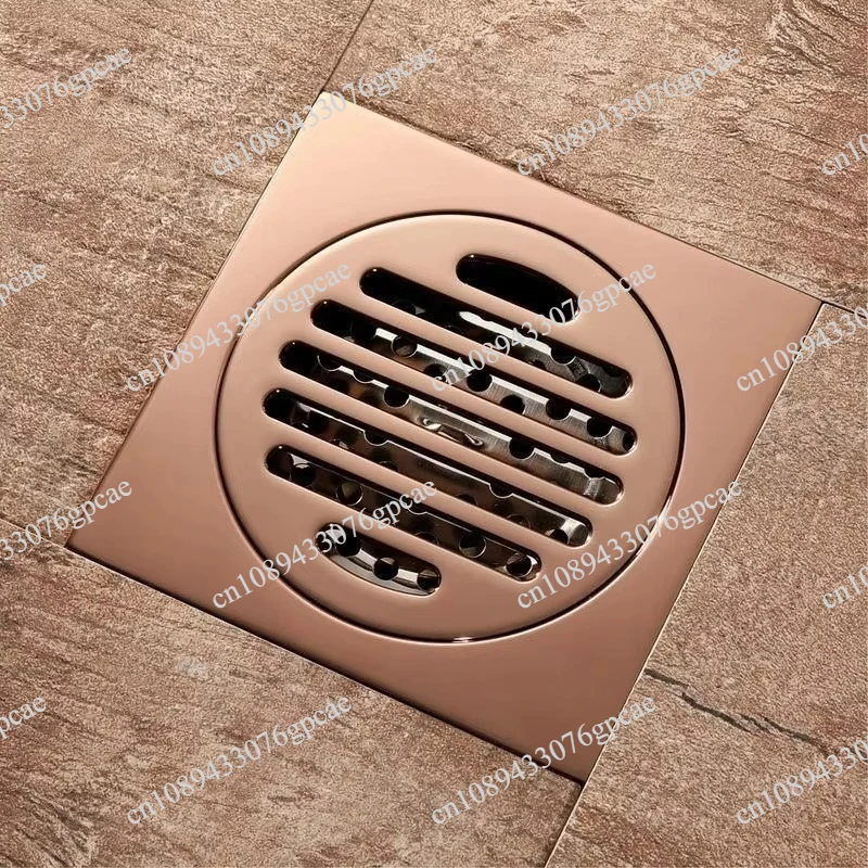 Anti-Odor Shower Waste with Removable Cover for Bathroom Rose Gold Brass Floor Drain 10cm Square