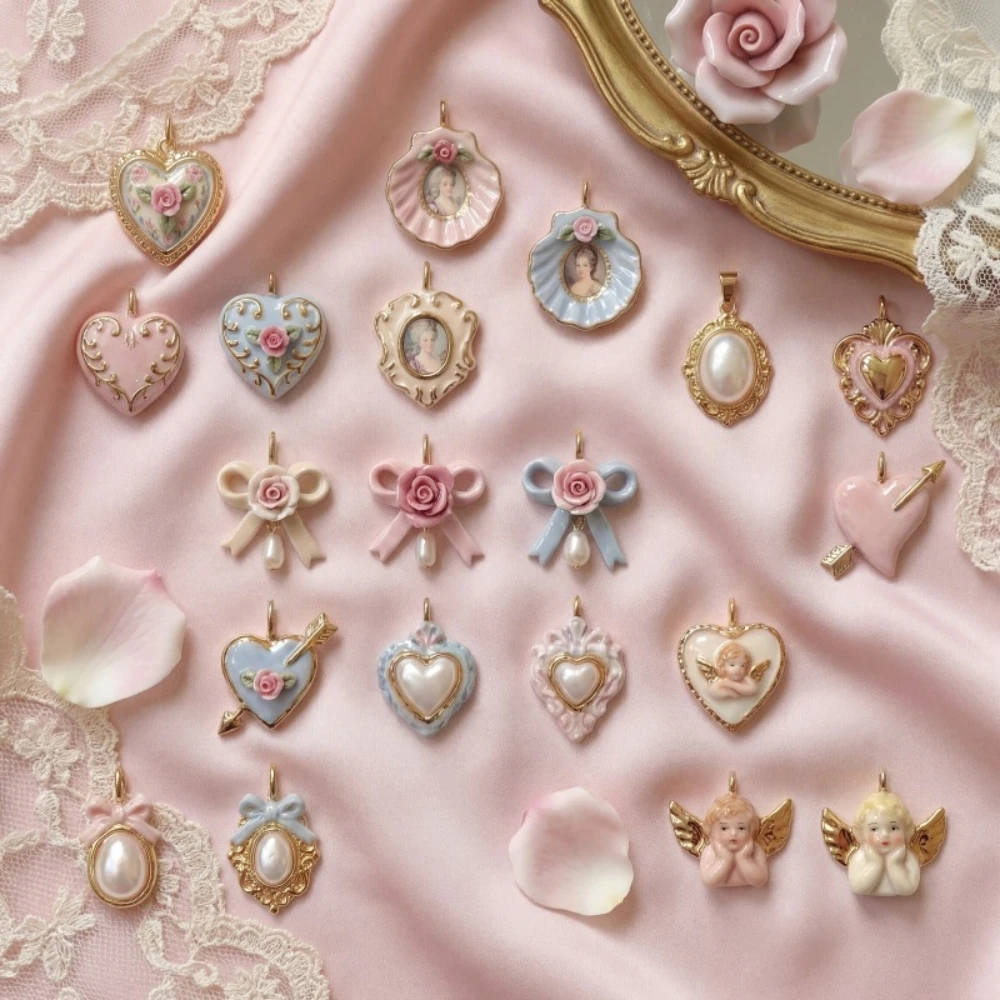 Süße und Liebliche Tägliche Liebe Rosa Muschel-Schleife Engel DIY Anhänger Charms Schmuckherstellung – Detail 1