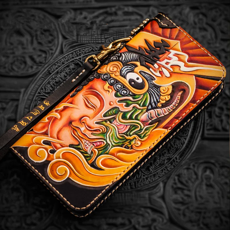 

Handmade Wallets Hand Carving Bag Purses Women Men Clutch Vegetable Tanned Leather Wallet Christmas Gifts