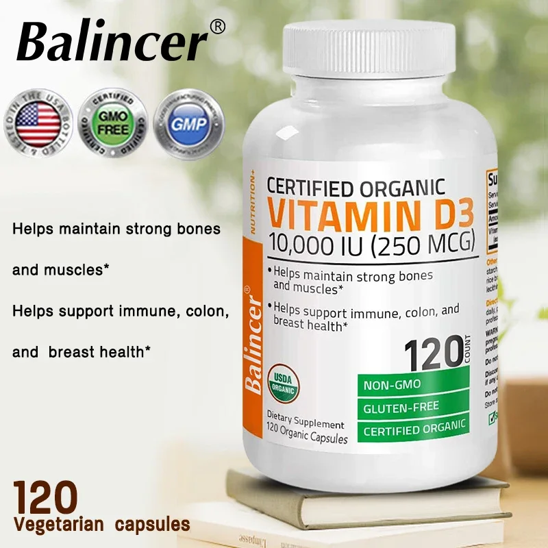 Vitamin D3 10000 IU for Immune Support Healthy Muscle Function and Bone Health High Potency Organic Non-GMO Vitamin D Supplement