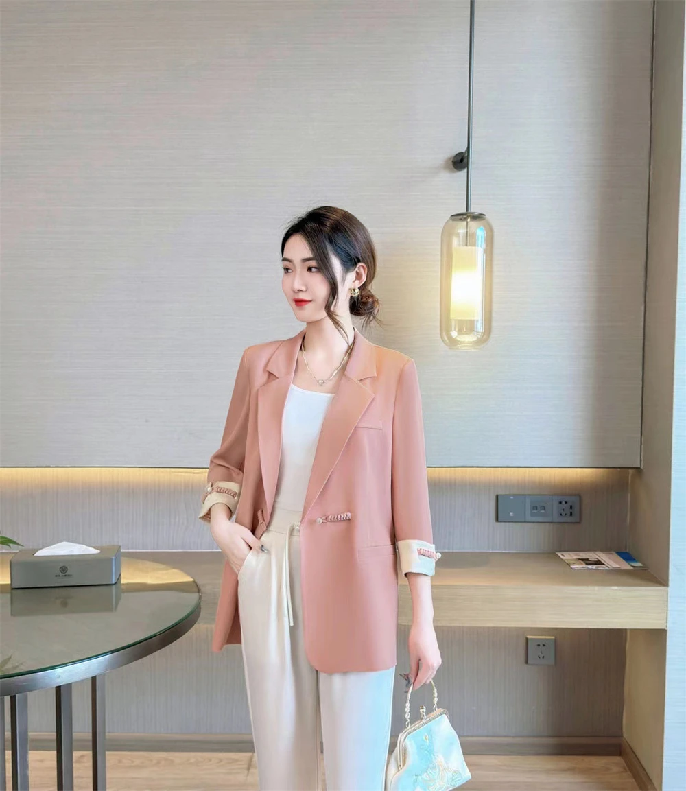 High-end National Style Suit Coat Women Spring Summer Temperament All-match Blazer Jacket Chinese Retro Buckle Tops Outerwear