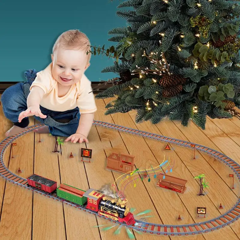 Christmas Train Set Electric Train Track Toy Kit With Lights Battery Operated Train Track Playset Locomotive Engine Play Set For