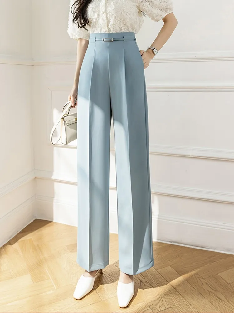 High Waist Wide Leg Pants Female 2022 Summer Elegant Office Lady Suit Pants Fashion Solid Color All-match Women Long Pants W1148