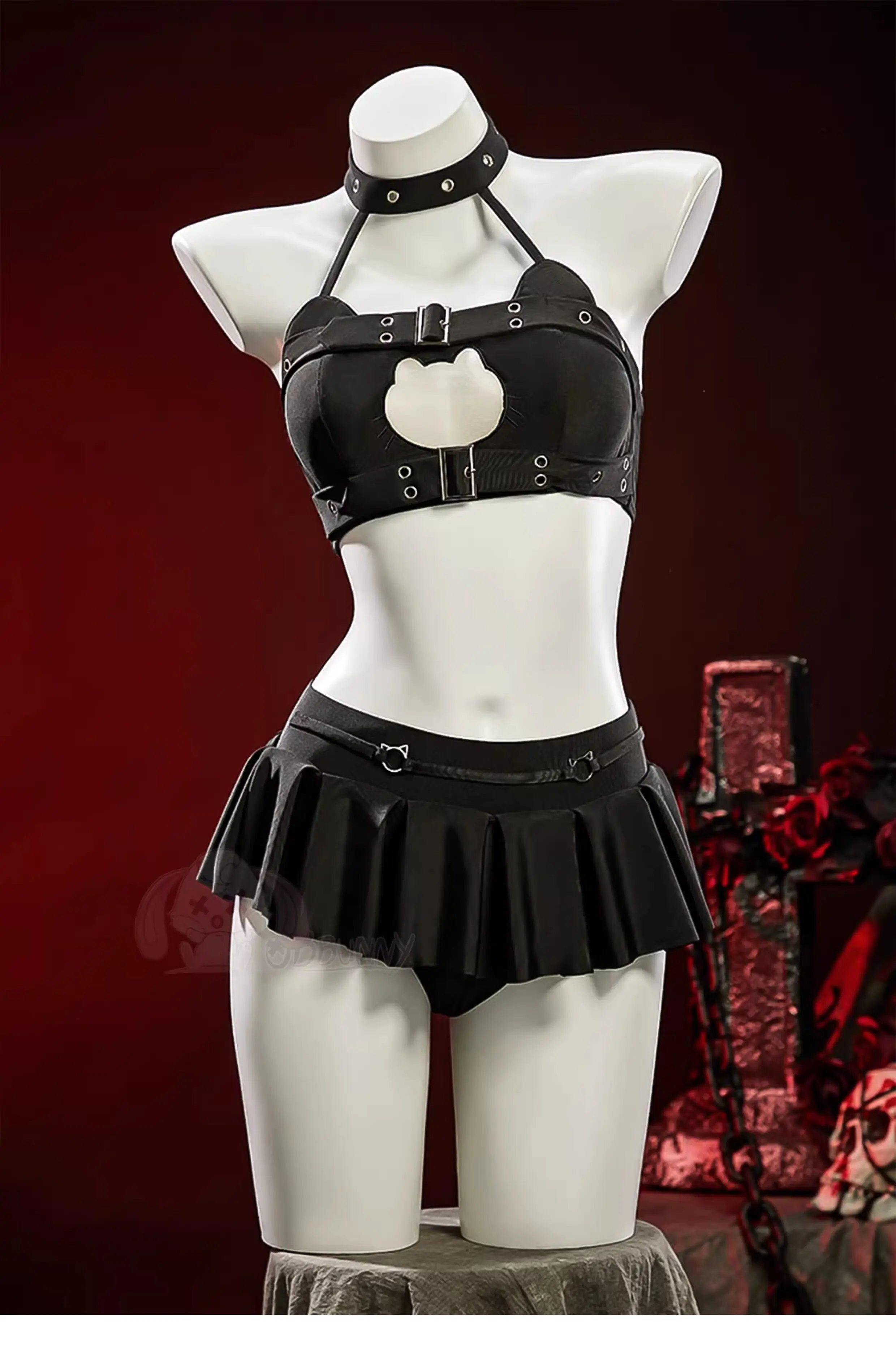 

Готический купальник-юбка Rebel Rock для пляжных вечеринок, в стиле дарк-панк, с вырезами и разрезами, на бретельках через шею