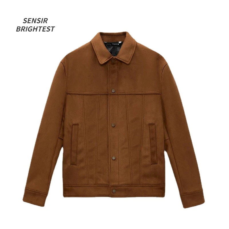 Men Suede Lapel Jacket Coat Autumn Gentleman High Quality Solid Color Vintage Jacket For Men