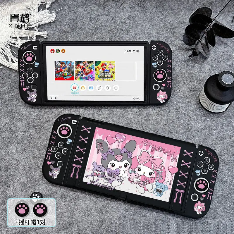 

Switch 2 Oled Portable Protective Case Kuromi My Melody Black Split Type Silicone Cover For Gaming Lovers Daily Use