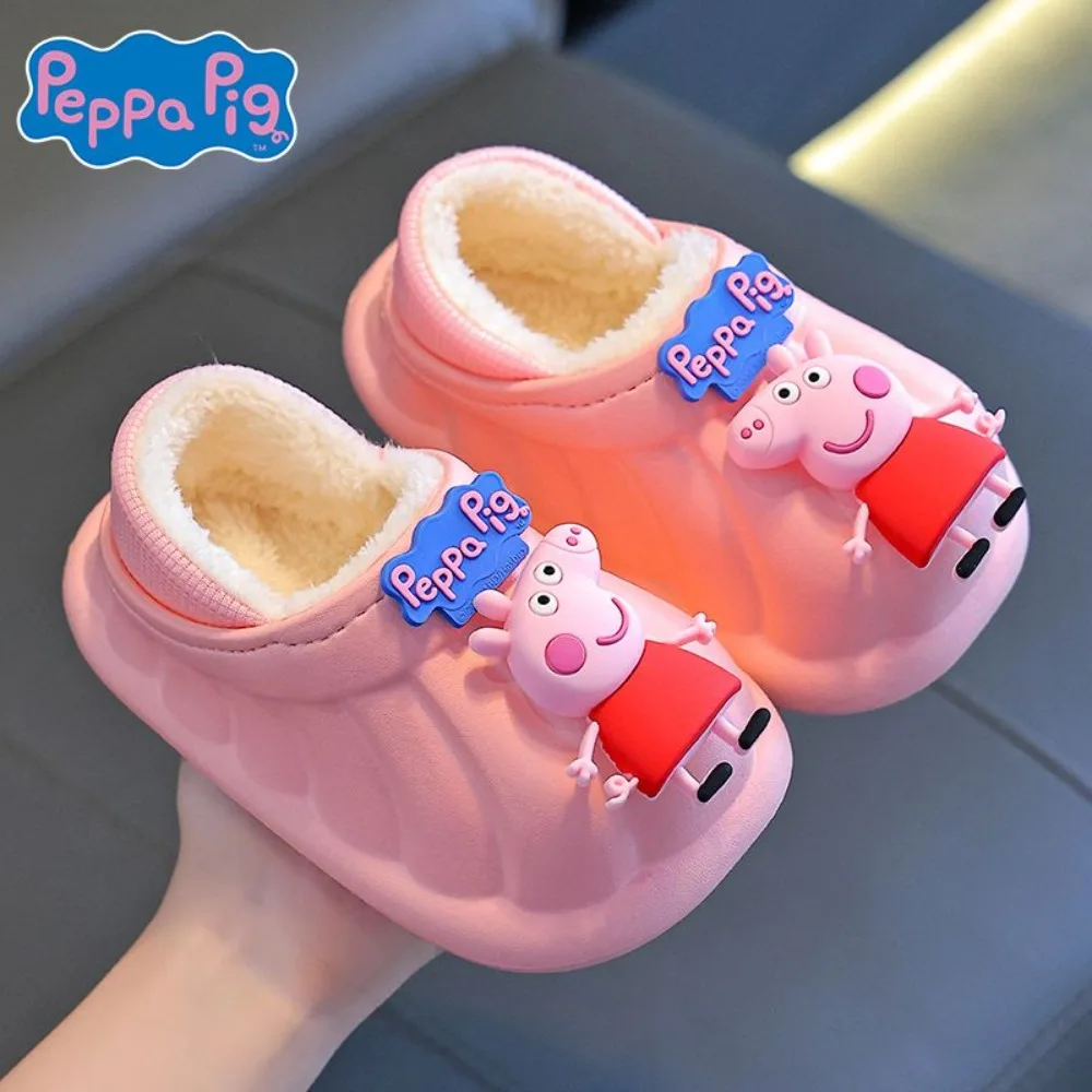 Peppa Pig-Pantoufles d'hiver en coton pour la maison, confortables, imperméables, chaudes, mignonnes, dessin animé, cadeau