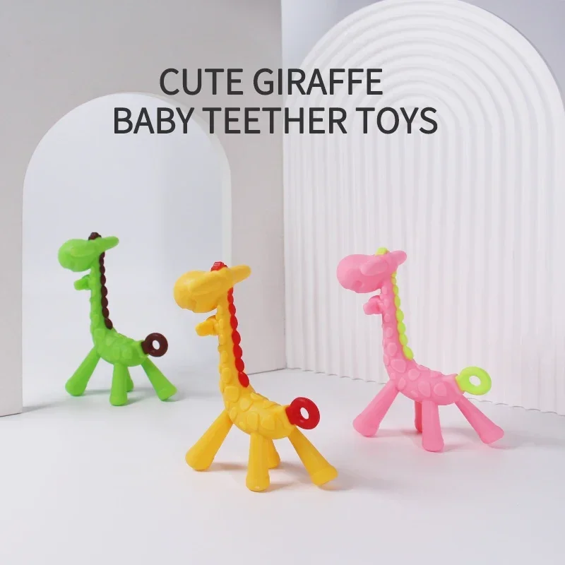 1 Pcs 아기 Teether 장난감 훈련 그립 강도 아기 씹는 장난감 귀여운 기린 실리콘 신생아 건강 어금니 씹는 액세서리