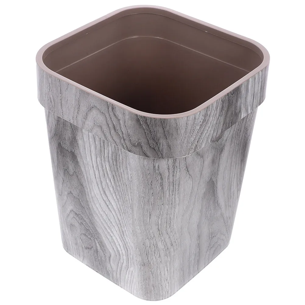 Decorative Wood Grain Trash Can Plastic Waste Container with Easy-Clean Surface for Kitchen Bathroom Bedroom Living Room Office