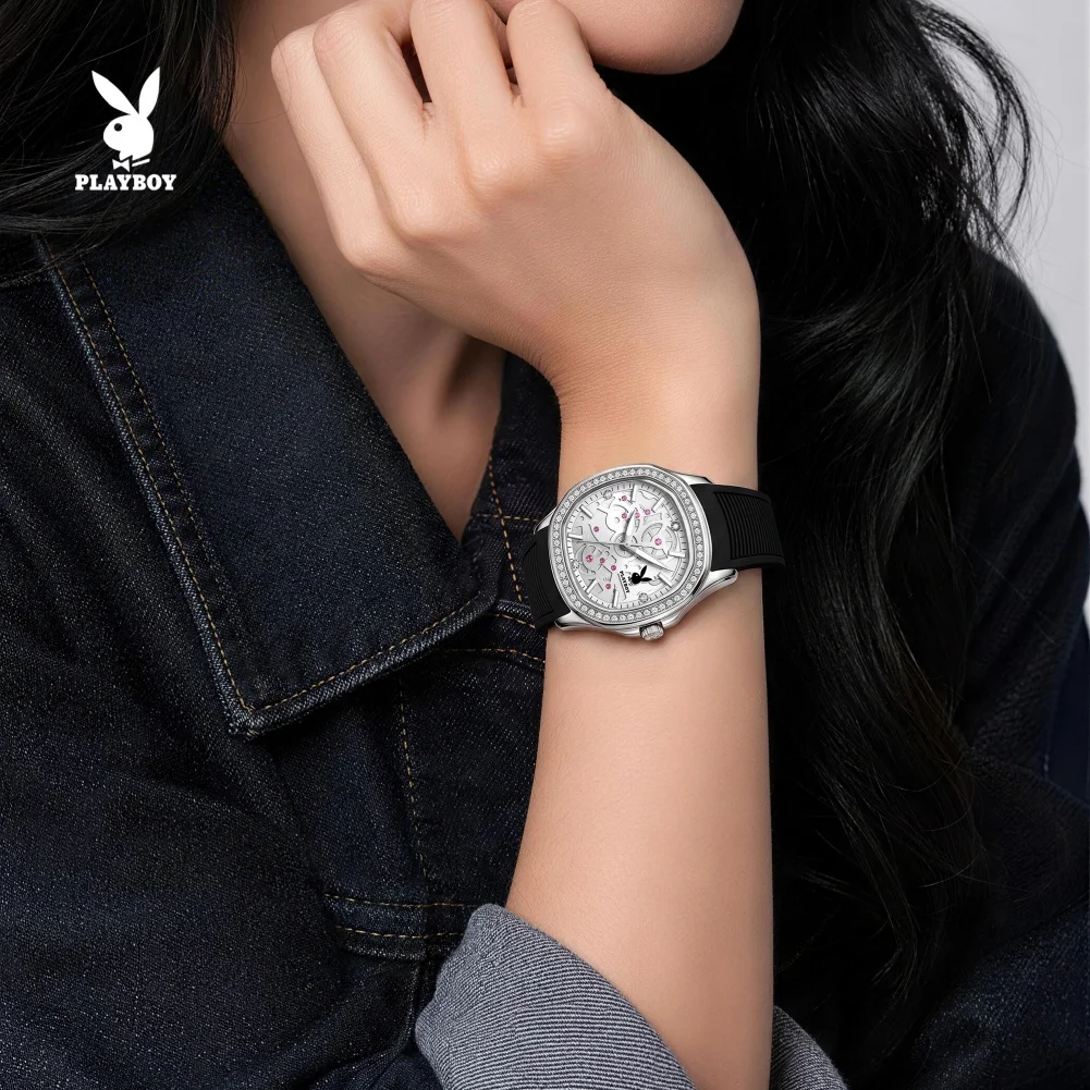 PLAYBOY 3157 Exclusive Quartz Watches Original Diamond Bezel Ladies Watch Luxury Waterproof Luminous Elegant Women Wristwatches