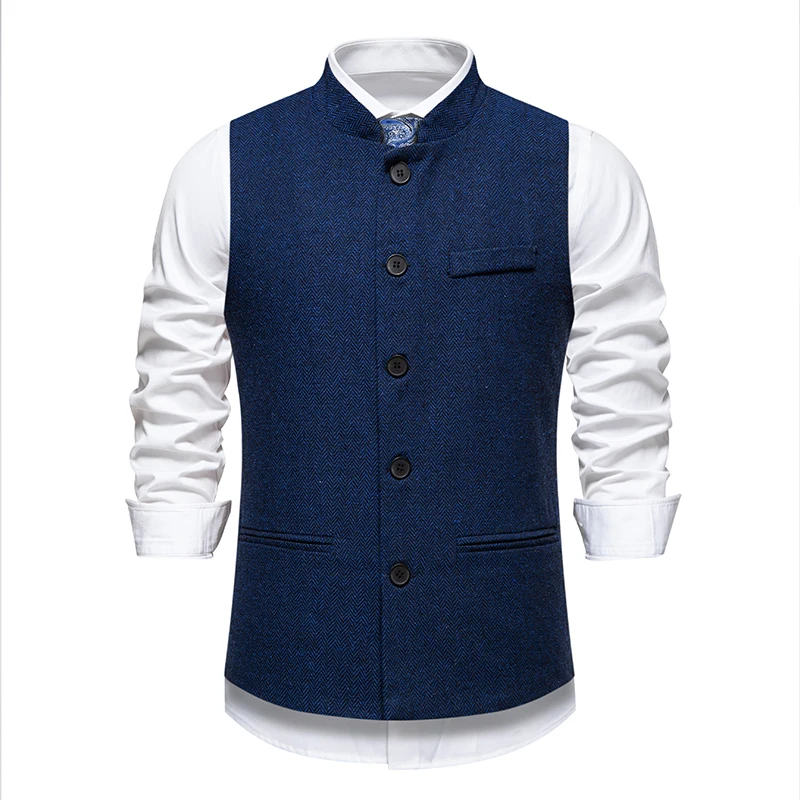 Men's Vintage Herringbone Vest | Slim Fit Wool Tweed Waistcoat for Prom/Wedding (Classic Retro Style) Herringbone Weave