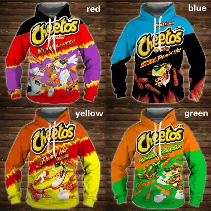 Cartoon 3D Hoodie Cheetos Food Hooded Sweatshir Men\'s and Women\'s Long Sleeve Pullover Oversized Haikyuu Graphic Hoodies