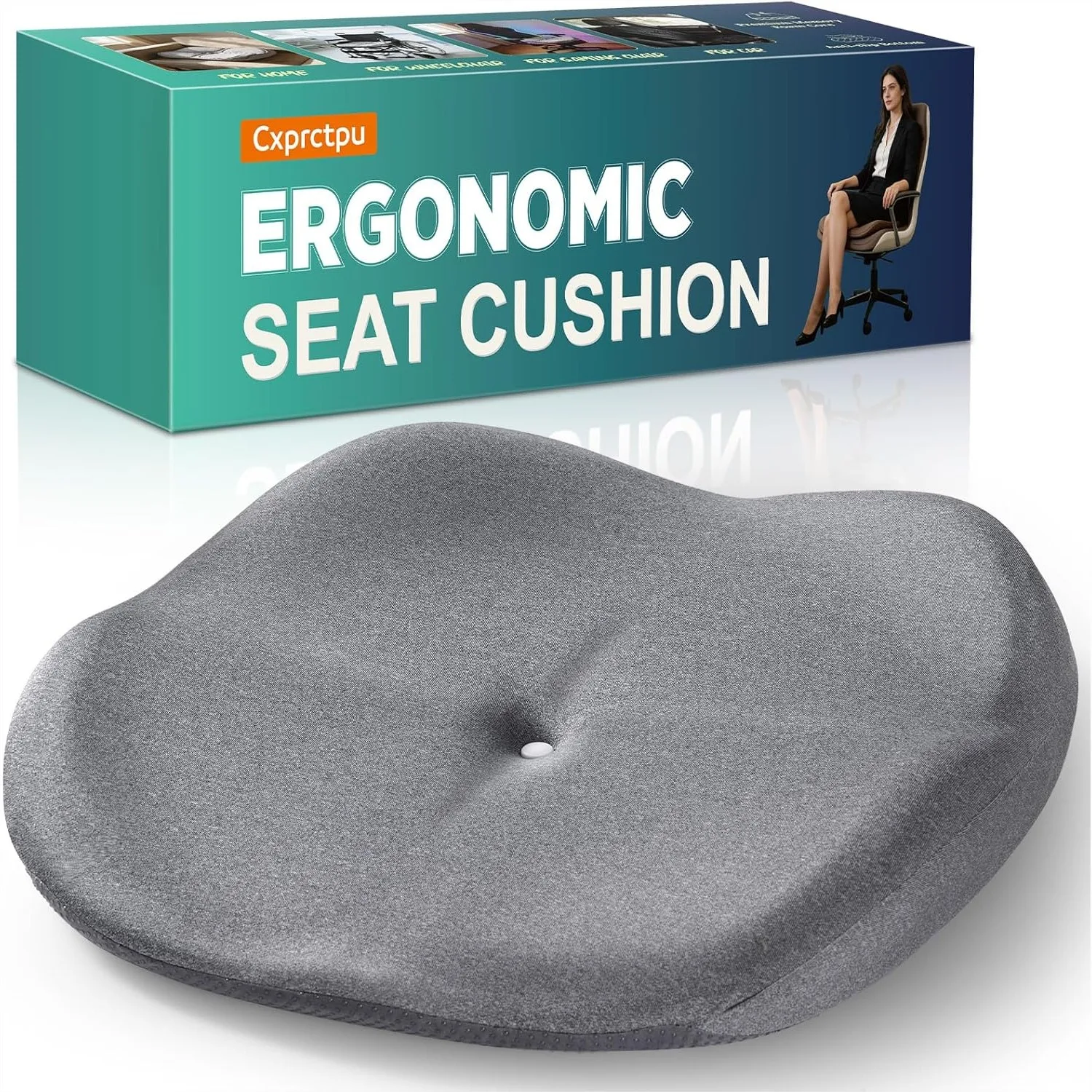 

Memory Foam Seat Cushion for Tailbone Pain Relief, Sciatica & Back Support, Non Slip, Grey