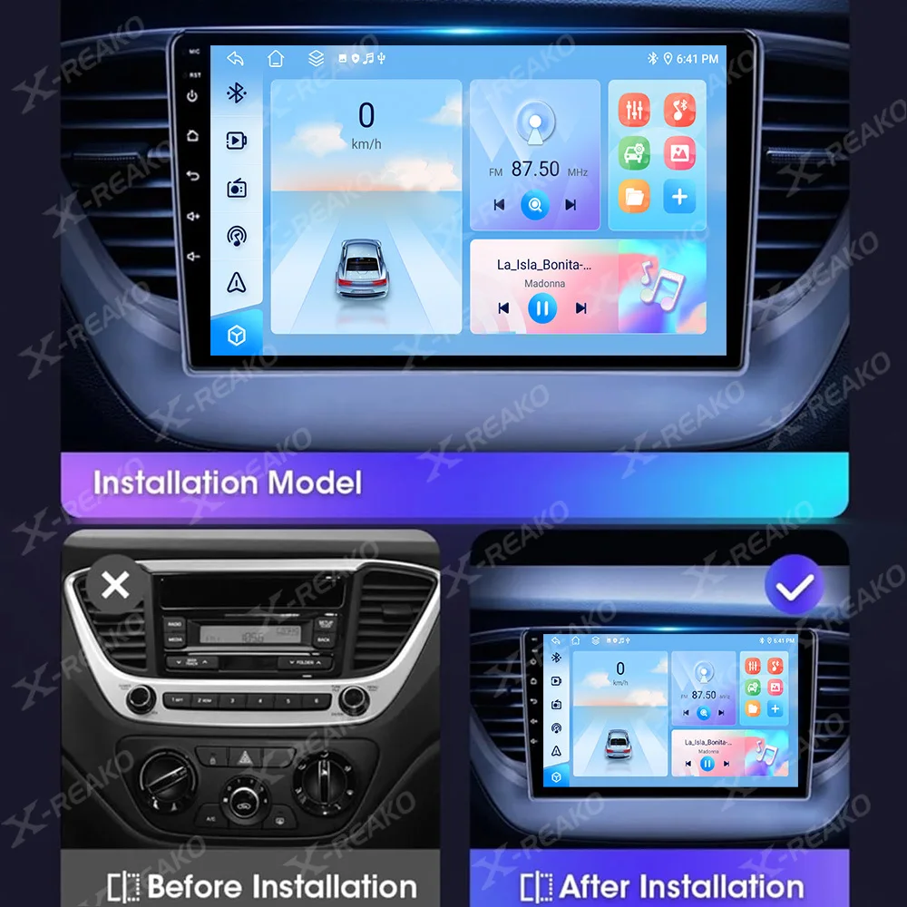 X-REAKO 2 Din Car Radio Android 13 Multimedia Player For Hyundai Solaris 2 Verna 2017-2018 Stereo Navigation GPS 4G Carplay Auto