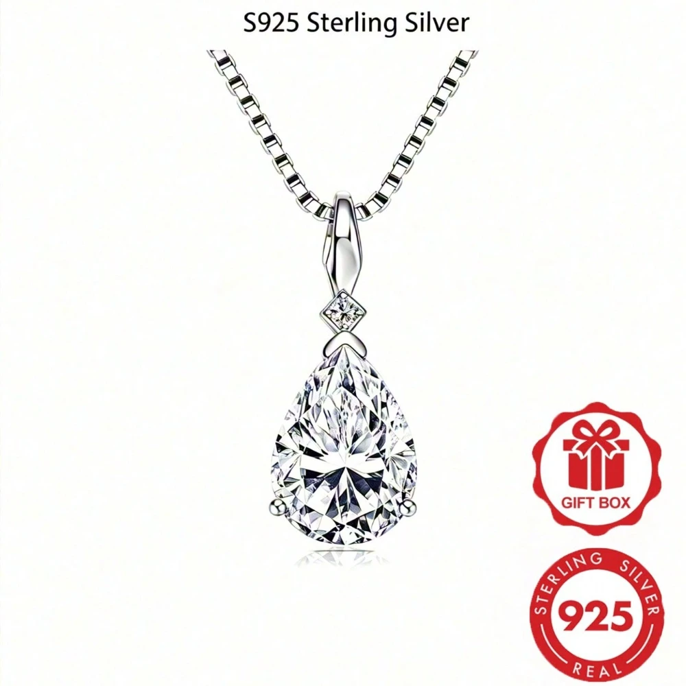 2CT pear-shaped Mosanite pendant necklace, S925 sterling silver D-colored jewelry as an anniversary wedding birthday gift.