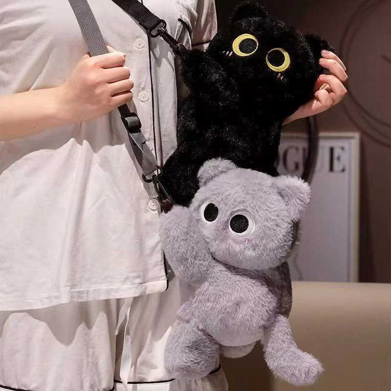 Simpatico orso cartone animato gattino zaino ragazza dolce borsa a tracolla bambola cartone animato animale peluche farcito borsa a tracolla zaino in peluche