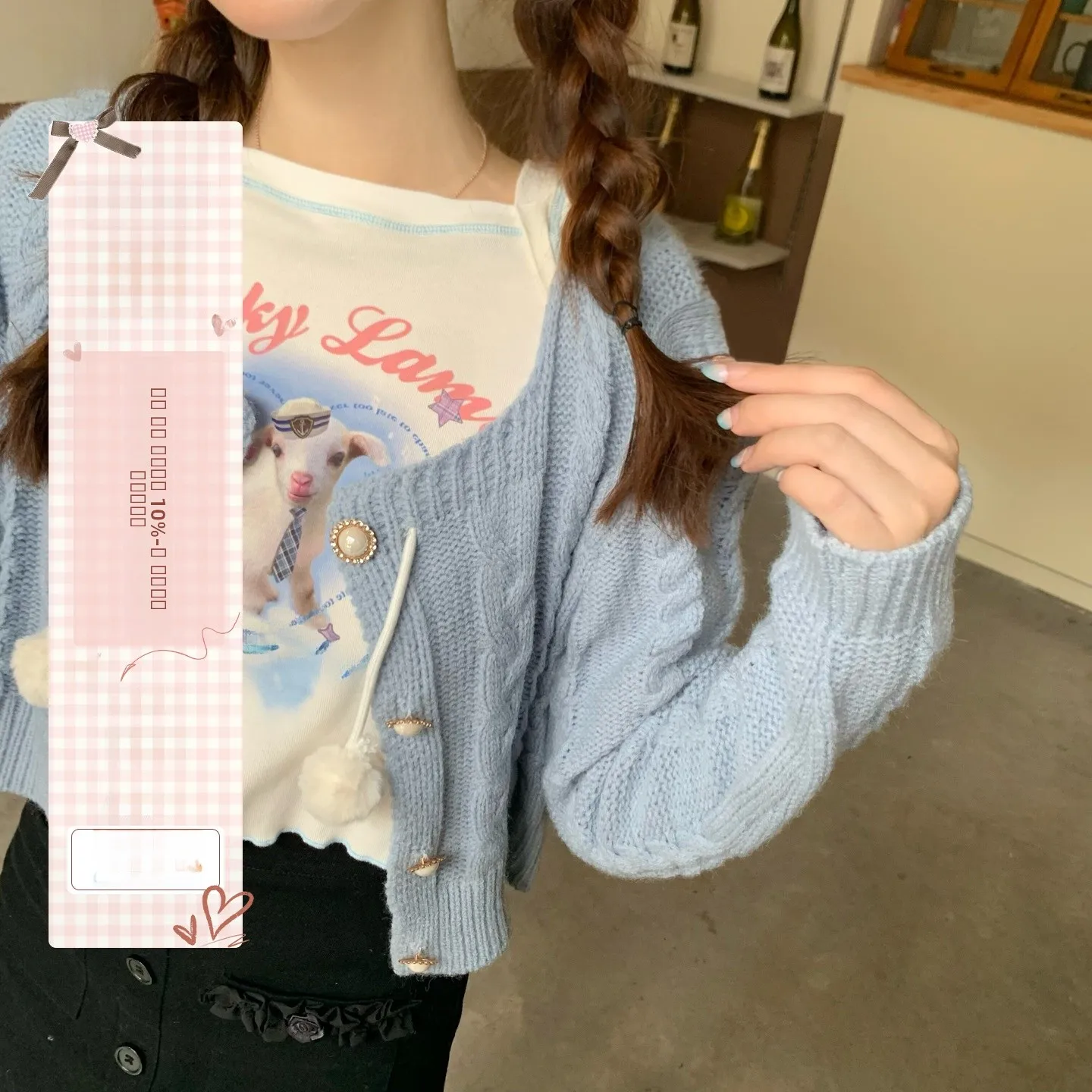 

Вязаная футболка с длинными рукавами BibiBency, милый принт с овечкой, базовый слой, внутренняя одежда из смесового хлопка, удобный осенний топ для женщин