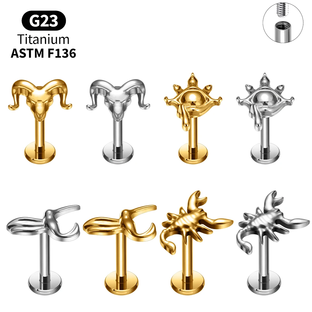 G23 Titanium Internal Thread Labret Stud ASTM F136 Titanium Spider Scorpion Lip Monroe Tragus Helix Piercing Jewelry Set