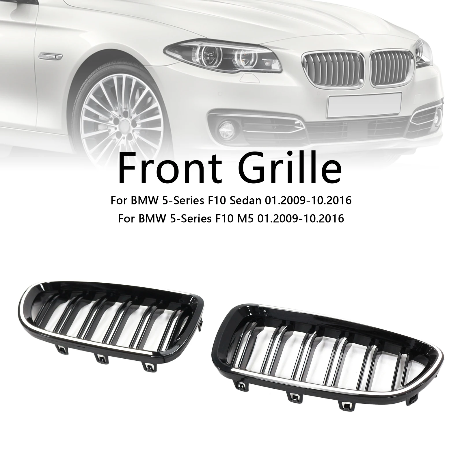 Artudatech Kidney Bumper Grille Grill Fit for BMW 5 Series F10 F11 2010-2016 Gloss Black 2011 2012 2013 2014 2015