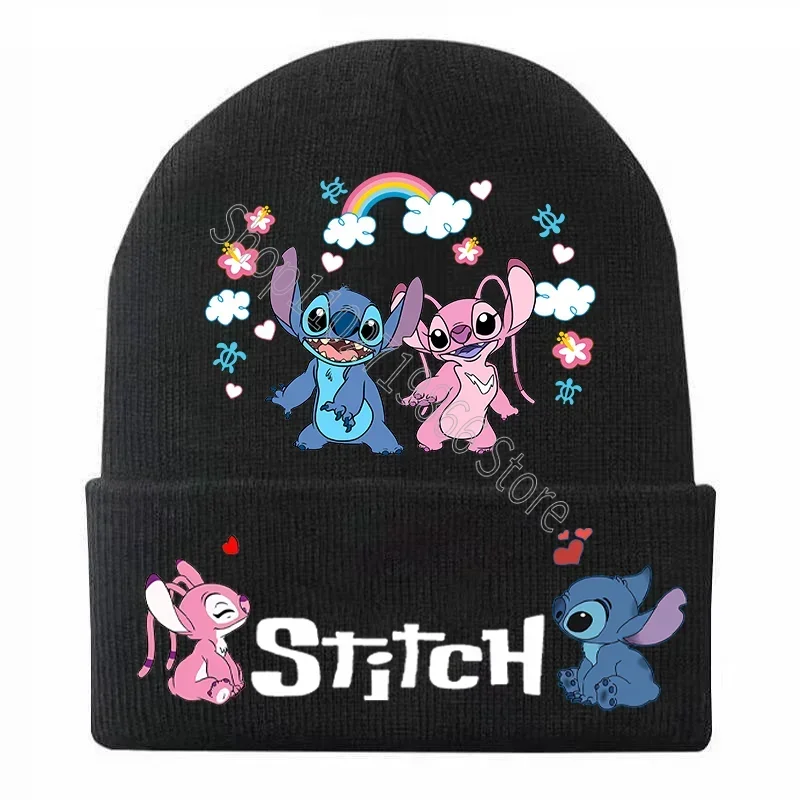 Lilo & Stitch topi rajutan topi imut Anime gambar kartun pola cetak bonnet hangat nyaman hadiah acara bayi