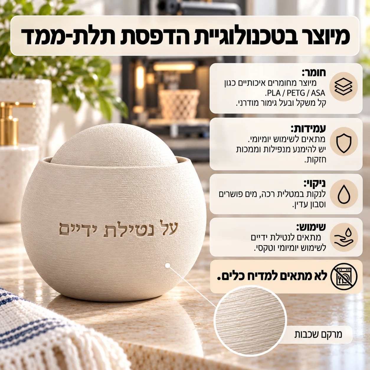 Negel Vasser Netilat Yadayim Washing Cup Hebrew Inscribed Jewish Ritual Hand Wash Vessel Judaica Religious Gift Home Decor Bar B