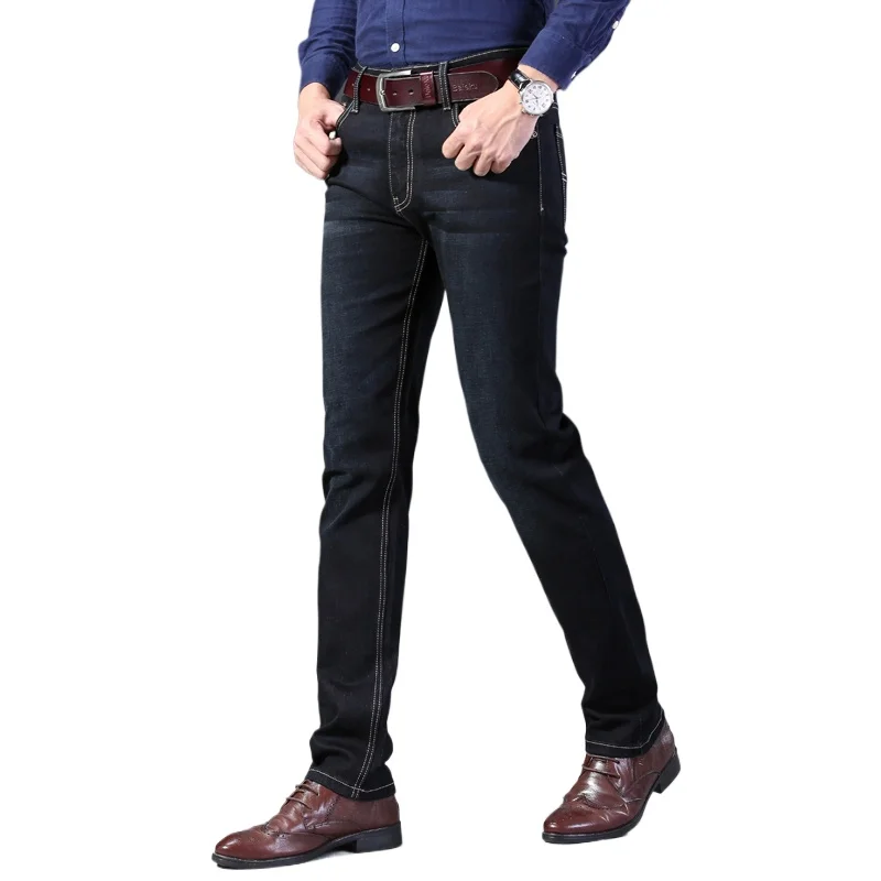 Nuevos pantalones ligeros de lujo elásticos ajustados para hombre, cómodos y suaves pantalones vaqueros informales rectos a la moda de negocios, ropa de marca masculina