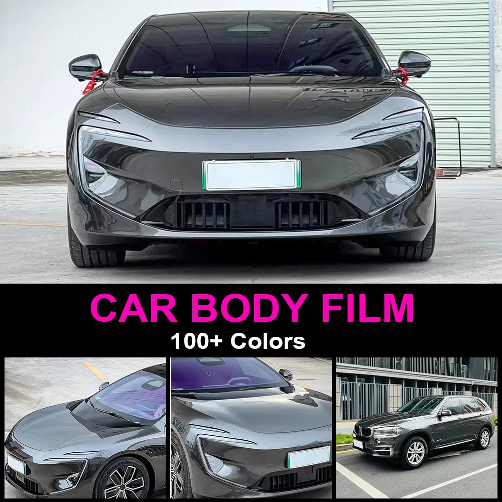 Premium PET Metallic Graphite Grey Car Wrapping Film Colors Change Sticker Scratch-Resistant Durable Cover Auto Tuning Parts