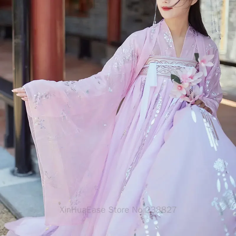 WATER Hanfu Women Pink Chinese Traditional Dress Dance Fairy Costume Plus Size Cosplay Female Princess Clothing Carnival