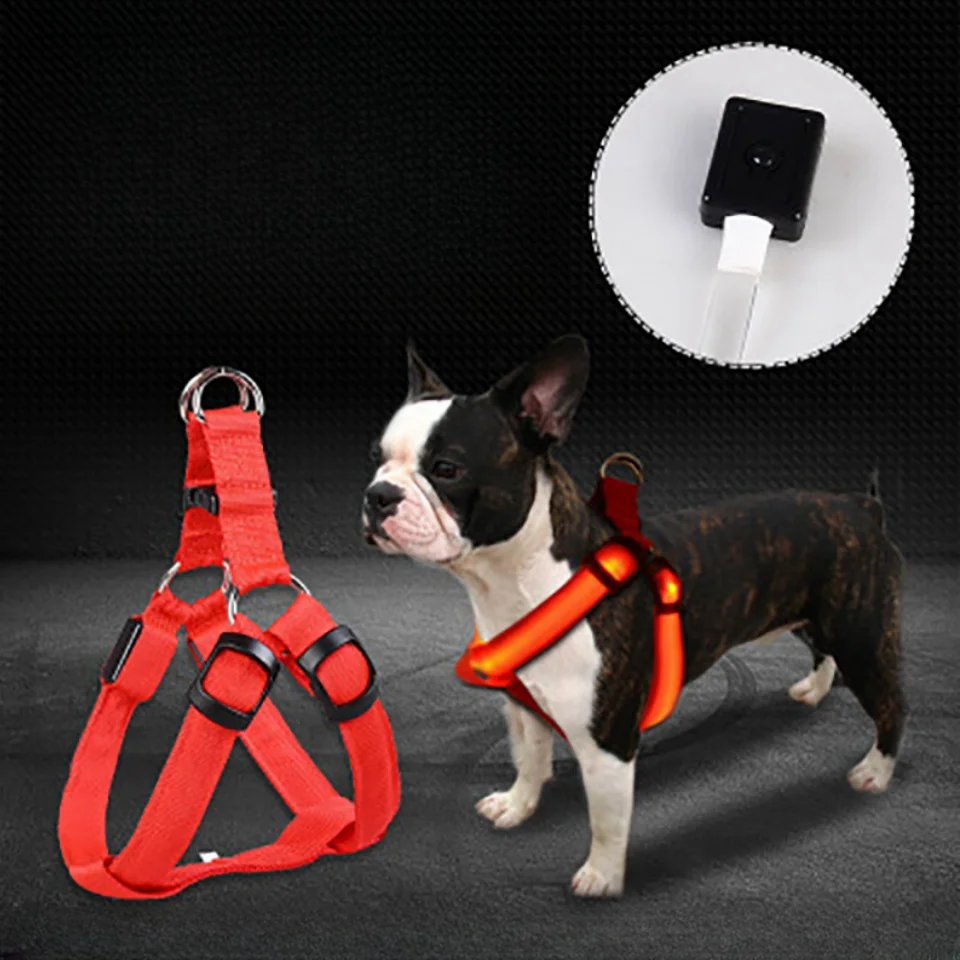 LED Dog Harness No Pull LED Light Night Safety Nylon Pet Dog Collar Led Glowing Dog Light Harness Running