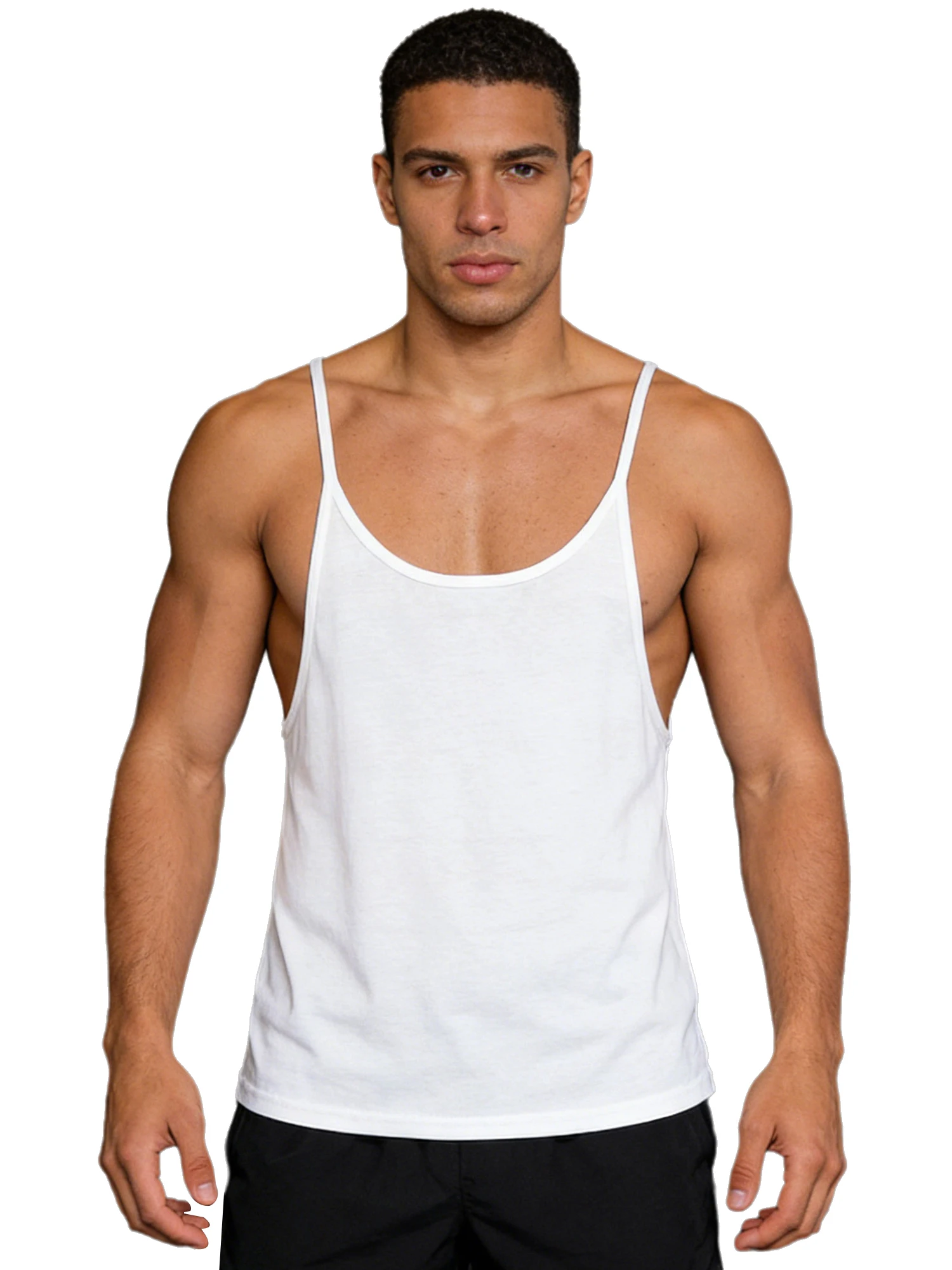 Men Muscle Tank Top Spaghetti Straps Deep U Neck Sleeveless Vest Bodybuilding Quick Dry Breathable for Sports Gym Workout