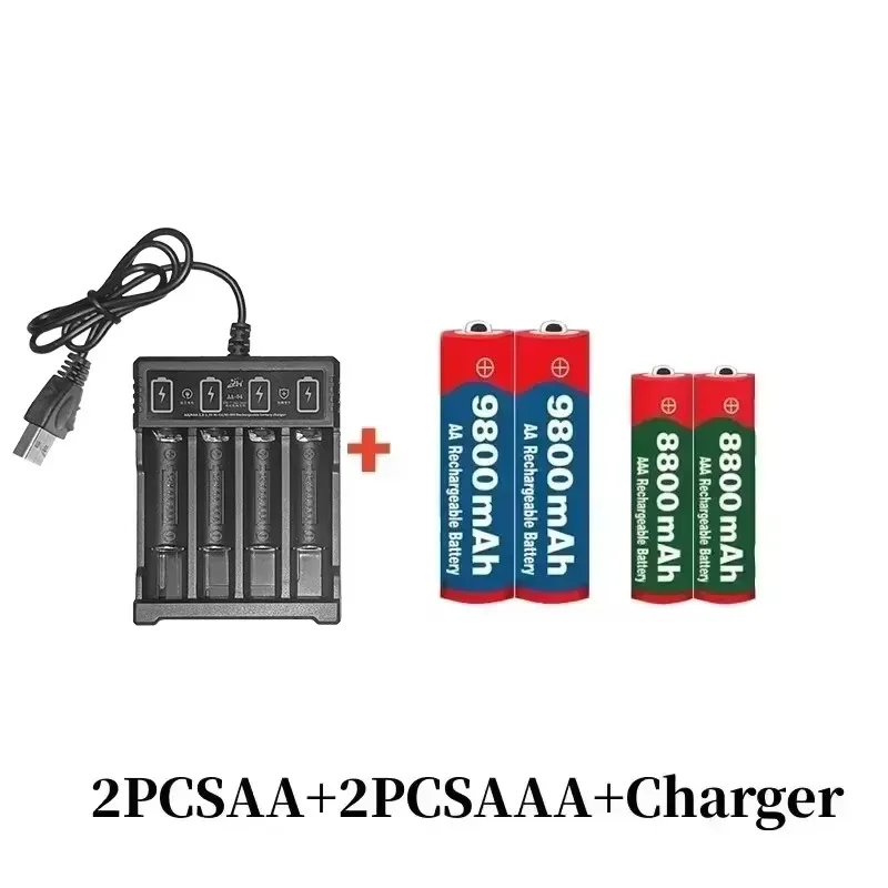 Best 1.5V AA9800mAh+AAA8800mAh+USBcharger 1.5V Rechargeable Nickel Hydrogen Battery, Used for Electronic Toys Camera Batteries