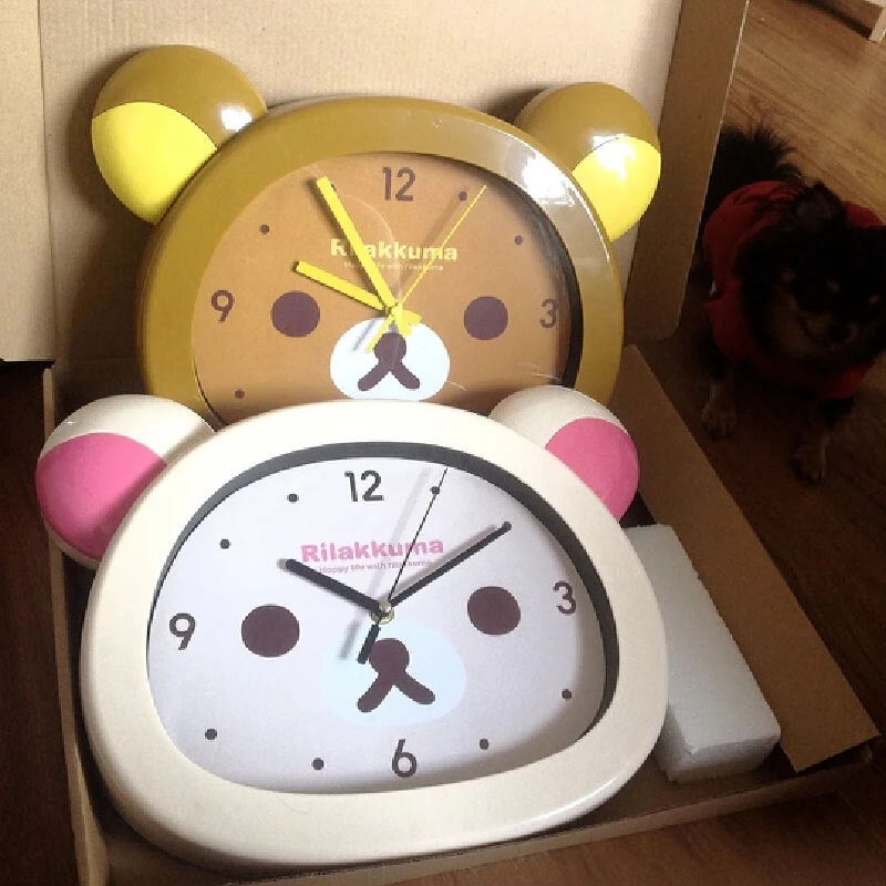 

Hot Cute Rilakkumaed Bear Peripheral Wall Clock Mute Second Quartz Clock Cartoon Large Size Mounted Clocks Bedside Room Decort e