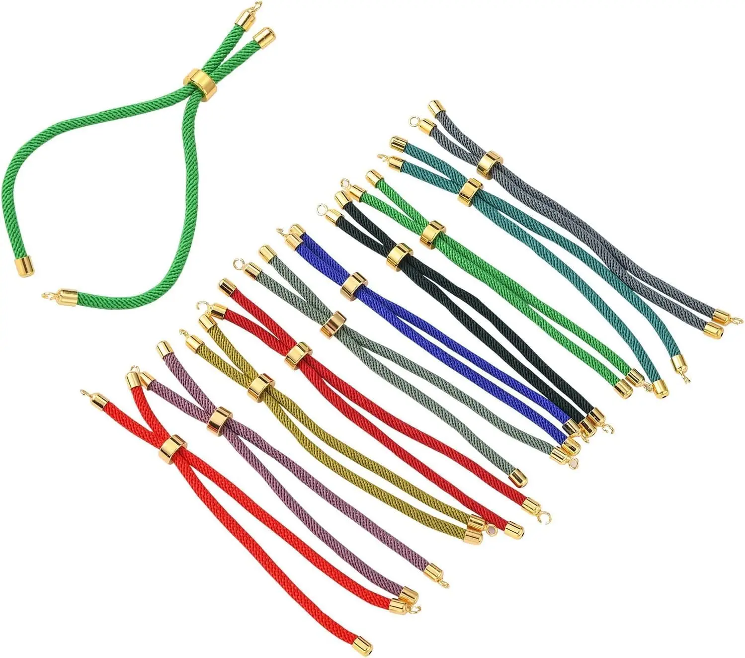 

10Pcs Nylon Twisted Cord Bracelet Making Adjustable Slider Bracelets with Golden Brass Findings for DIY Jewelry Making Accessori
