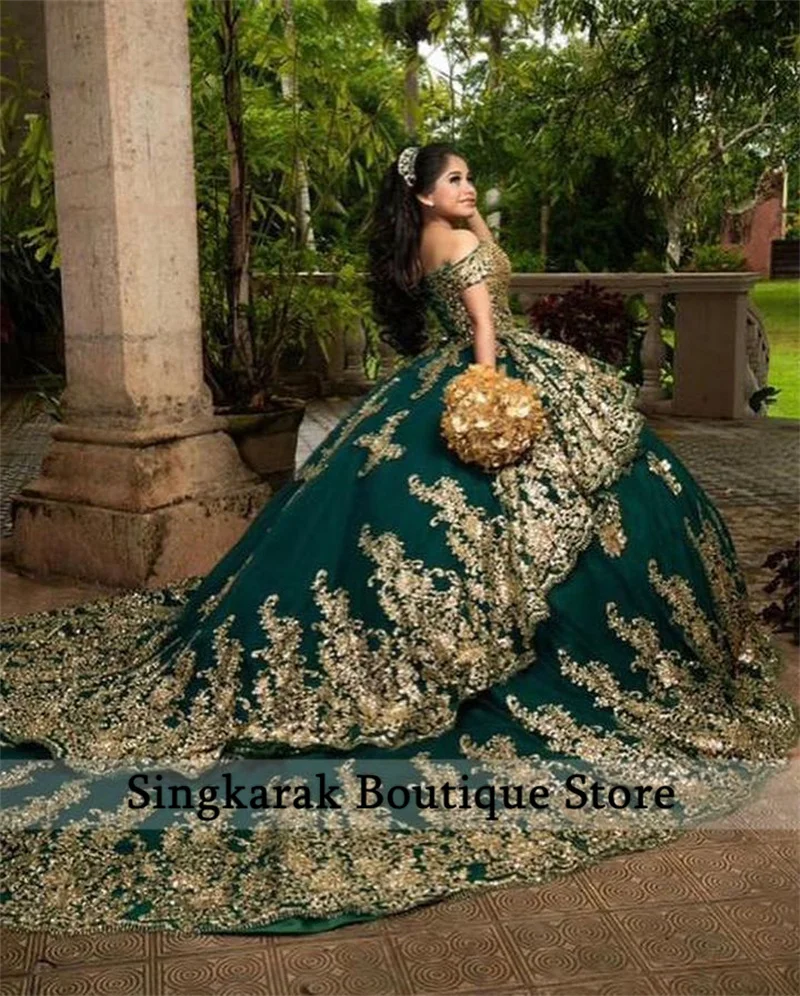 Exquisite Hunter Green Ball Gown Quinceanera Dresses 2024 Pearls Sequins Appliques Vestidos De 15 Anos Wedding Gowns Customized