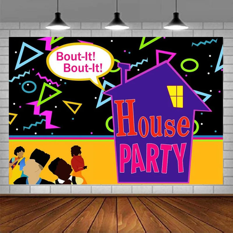 90s House Family Party Photo Photography Backdrop Bounce House Theme Birthday Background Decorations Throwback Photo Booth Props