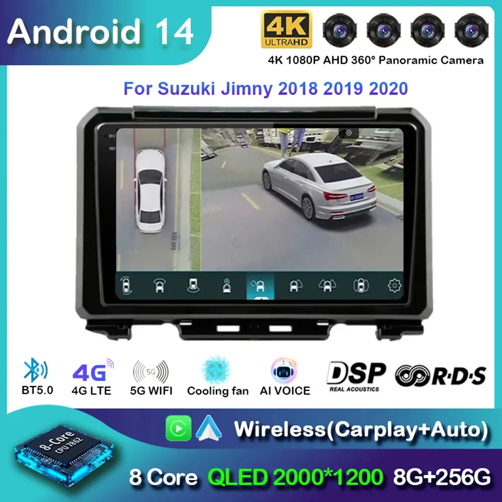 Android 14 Carplay Car Radio For Suzuki Jimny 2018 2019 2020 Navigation GPS Multimedia Player stereo BT DSP wifi+4G Auto 2 DIN