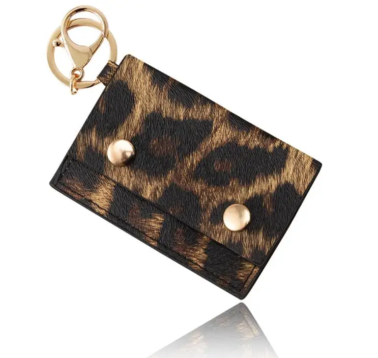 Leopard PU Leather Key Chain Bag Pendant Women\'s Wallet Card Handbag Certificate Bag Keychain Leopard Pendant Accessory Gifts