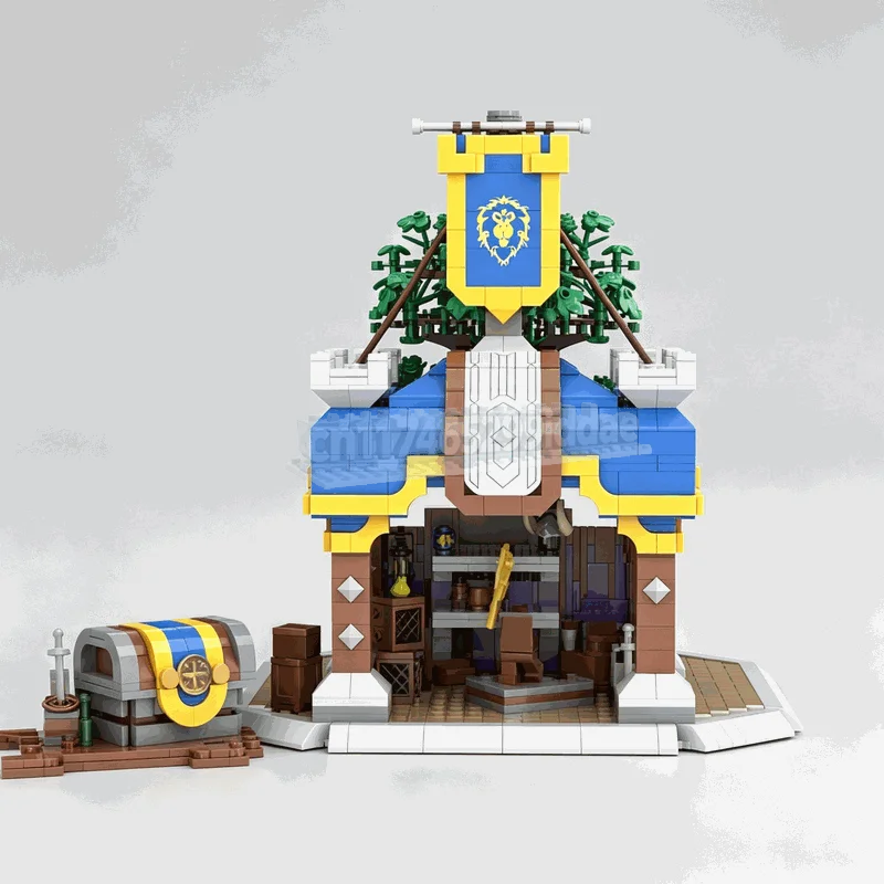 1846PCS Fantasy Trading Post Building Blocks Medieval Market Model DIY Assembly Set Creative Architecture Display Festival Gift