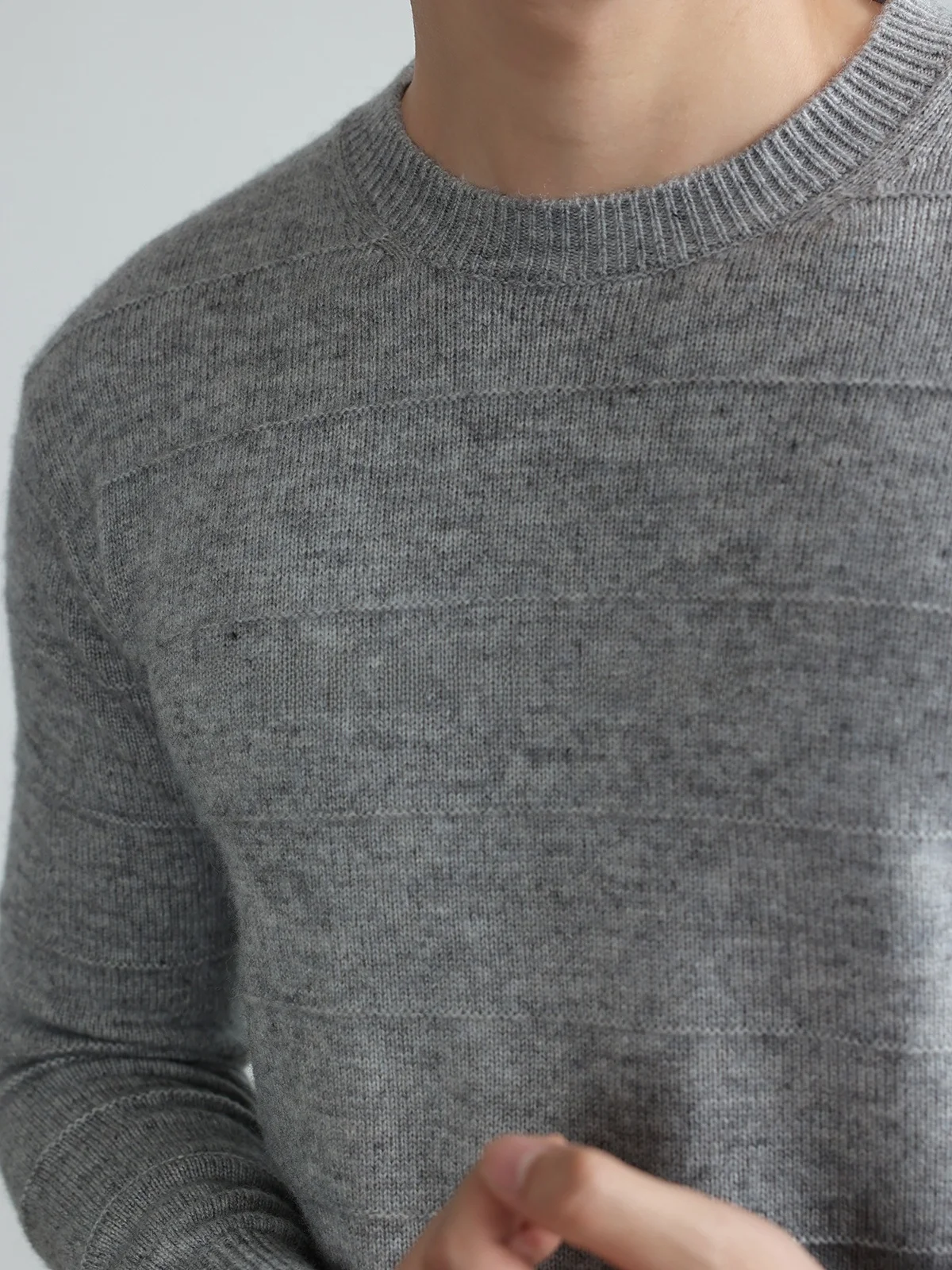 Men's Basic Knitted Wool Blend 30% Warm round Neck Base Shirt All-Match Autumn Winter Comfortable Fit Long Sleeve Sweater