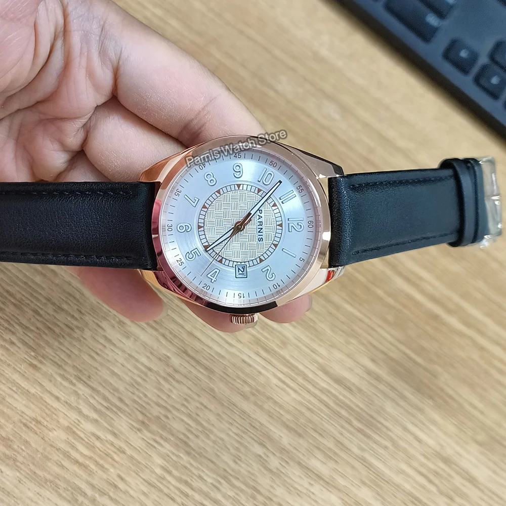 ساعة بارنيس 40 ملم هيكل ذهبي وردي مينا بيضاء Miyota8215 ميكانيكية أوتوماتيكية للرجال ساعة يد كريستال الياقوت