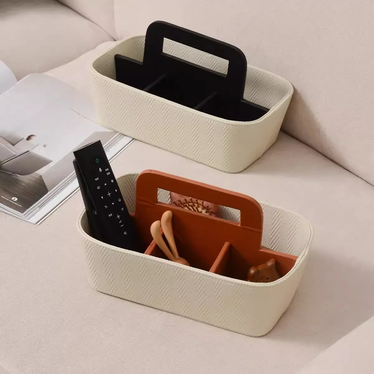 Handheld Remote Control Storage Box, Living Room Coffee Table, Desktop Organizer Box, Leather Storage Basket