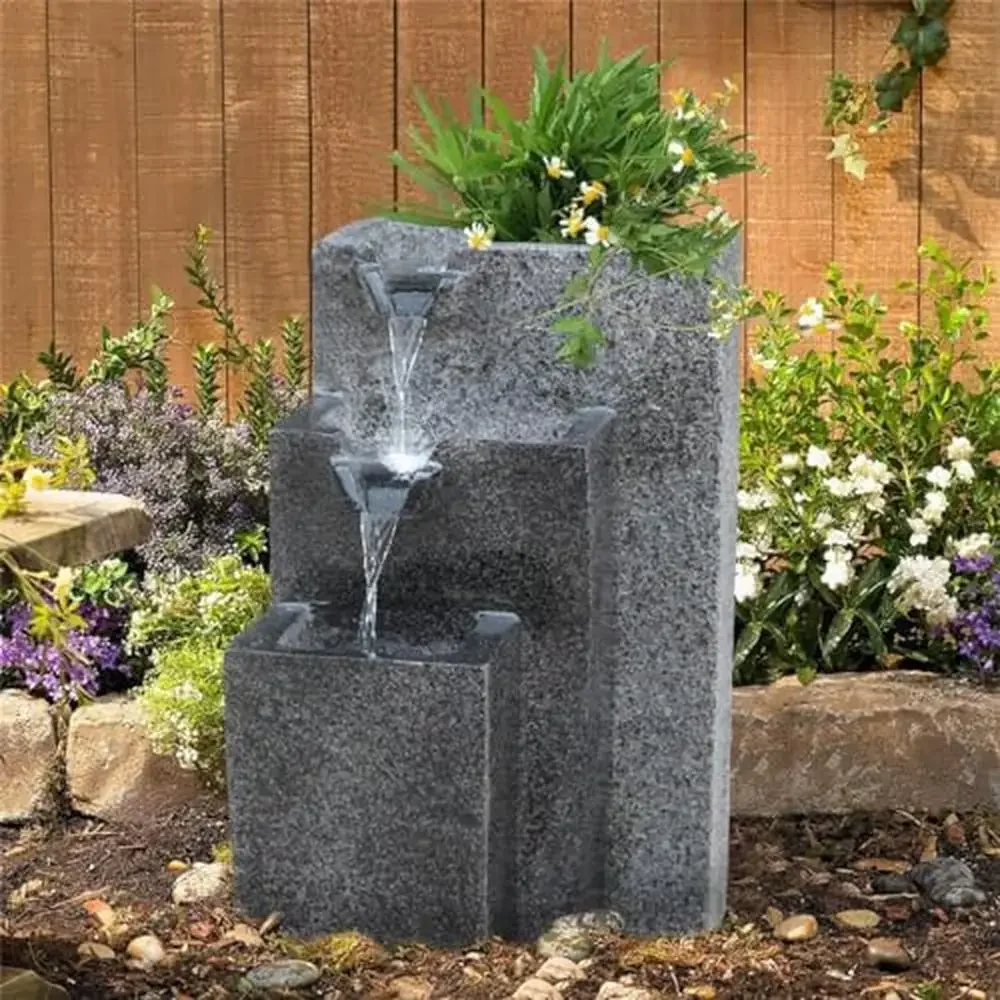 

Outdoor Garden Rock Fountain LED Lights Waterfall Patio Courtyard 24" Fountains Easy Assembly Splash Proof Lightweight Resin